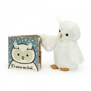 Baby Gifts Jellycat If I Were An Owl Board and Bashful Owl Medium, Bílé | HFWQE-3950