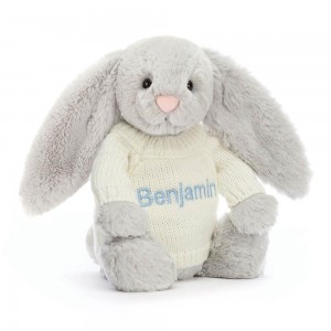 Dítě Jellycat Bashful Bunny with Cream Jumper,31cm x 12cm x 9cm Šedé | FVJML-1597