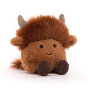 Farmyard Jellycat Plyšáci Amuseabean Highland Cow,12cm x 9cm x 6cm Hnědé | BUEVR-1863