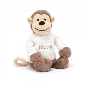 Jumpers Jellycat Bashful Opičky with Cream Jumper,31cm x 12cm x 9cm Hnědé | PWNLR-9683