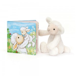 Knižka Aktivity Jellycat Agneau Timide Et Sa Maman Livre and Bashful Lamb Medium, Bílé | EOQSD-4852