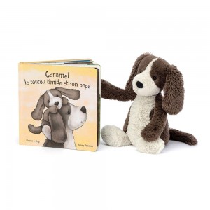 Knižka Aktivity Jellycat Caramel Le Toutou Timide Et Son Papa & Bashful Fudge Puppy Medium, Hnědé | SHZPU-7065
