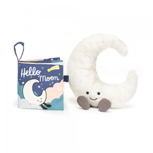 Knižka Aktivity Jellycat Hello Moon Fabric and Amuseables Moon Medium, Bílé | BRMVD-1367