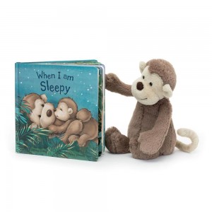 Knižka Aktivity Jellycat When I Am Sleepy and Bashful Opičky Medium, Hnědé | IQVXU-1652