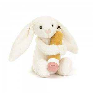 Králícči Jellycat Plyšáci Bashful with Pencil,7.1in x 3.5in x 3.1in Bílé | AEUDN-0391