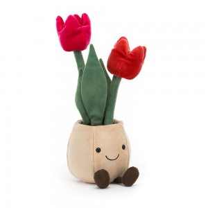 Rostliny Jellycat Plyšáci Amuseables Tulip Pot,30cm x 11cm x 11cm Červené | RCMHU-4073