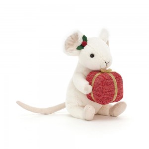 Woodland Jellycat Plyšáci Merry Mouse Present,18cm x 9cm x 7cm Bílé | DHIPO-6912